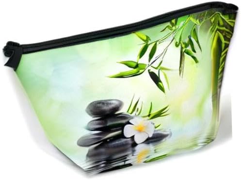Zen Spa Makeup Bag Travel Cosmetic Bag for Women,Grey Stones Flowers Small Make up Pouch Travel Bags for Toiletries Aesthetic Accessories Waterproof Gifts