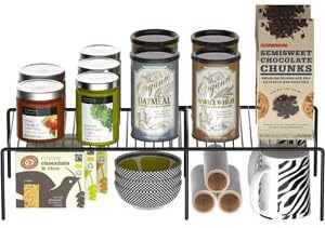 Kitchen Cabinet Expandable Shelf Organizers Set of 6, Adjustable Metal Wire Pantry Storage Shelves, Plate Dish Organizer Rack for Cabinets, Cupboard, Counter, Freezer, Countertop, Black