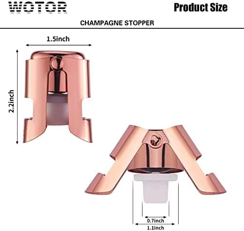 WOTOR Champagne Stoppers with Stainless Steel Champagne Bottle Stopper with Food Grade Silicone Reusable Champagne Cork, Saver Suitable for Champagne, Cava, Prosecco, Sparkling Wine (Rosegold, 2pack)