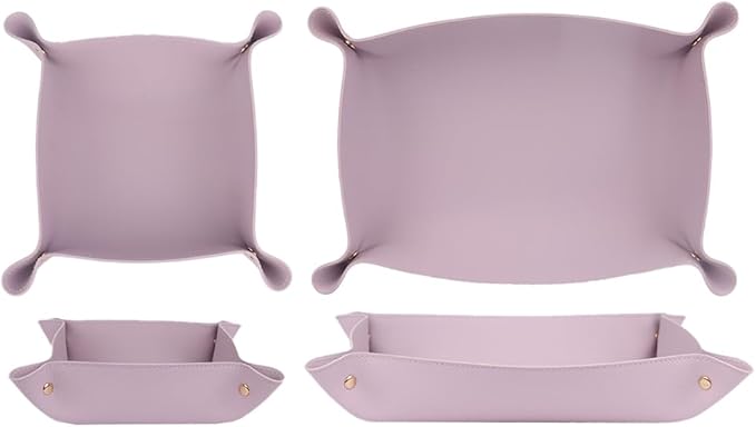 2PC Leather Valet Tray Organizer, Desk Organizer Tray Or Candy Holder, Practical Storage Tool for Travel, Home Or Office (Purple, Large+Extra Large)