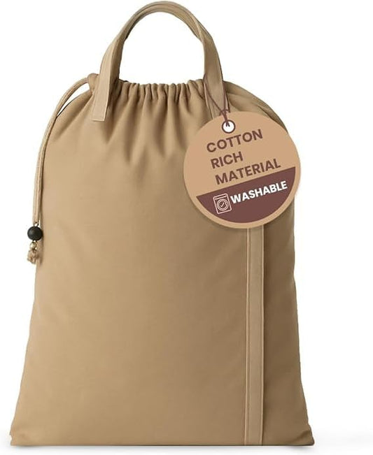 LFH Home Large Premium Cotton Canvas Laundry Bag with Drawstring and Handles Heavy Duty, Multi-Use, and Washable for Home, Travel, College or Storage 28x40 (Pack of 2)-Beige