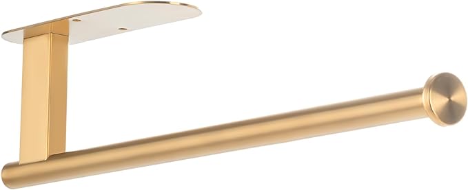 Honmein Paper Towel Holder, Upgrade SUS304 Stainless Steel Paper Towel Holder Under Cabinet, Bend-Resistant, Self-Adhesive or Drill mounting (Gold)
