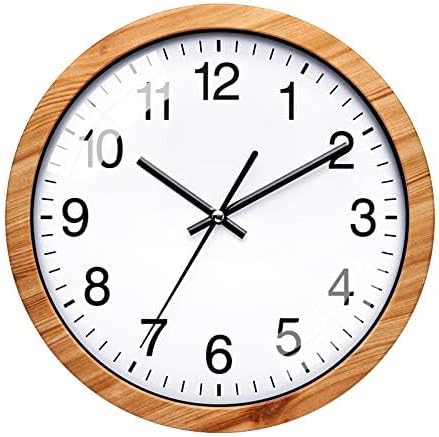 NUOVO 10 Inch Wooden Round Wall Clock Silent & Non-Ticking Retro Wall Clock Operated for Living Room Bedroom Kitchen (26 cm / 10")