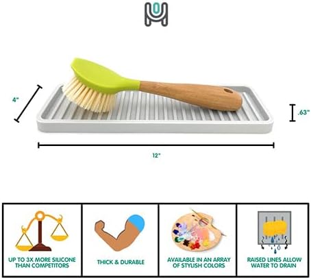 Happitasa Silicone Kitchen Sink Organizer Tray, Sponge Holder and Countertop Protector | Bathroom and Kitchen Soap Dish and Dispenser Tray (Light Grey, 12"x4")
