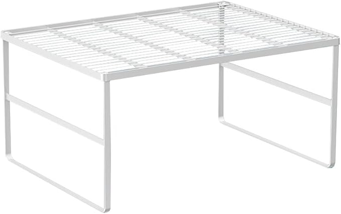 Kitchen Cabinet Storage Shelf Stackable Wire Spice Rack Organizer Heavy Duty Space Saver for Bathroom Bedroom Closet Laundry Room Office Countertop - White, Pack 1