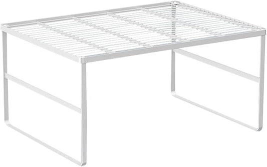 Kitchen Cabinet Storage Shelf Stackable Wire Spice Rack Organizer Heavy Duty Space Saver for Bathroom Bedroom Closet Laundry Room Office Countertop - White, Pack 1