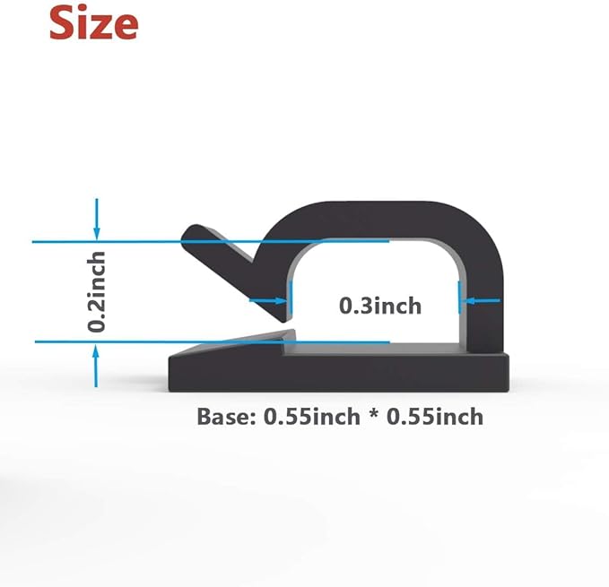 Cable Clips 40pcs with Strong Adhesive Tapes, Wire Holder Organizer Cord Management for Car, Office and Home (Black- CC05(40PCS))