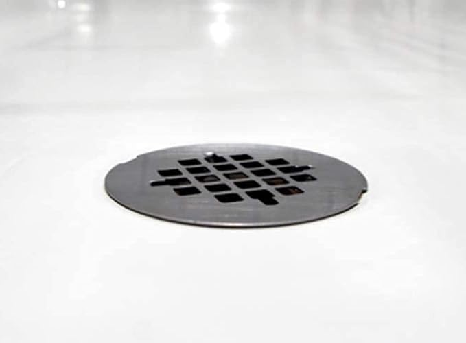Westbrass A206P-06 2" No-Caulk PVC Compression Shower Drain with 4-1/4" Round Grid Cover, Antique Brass