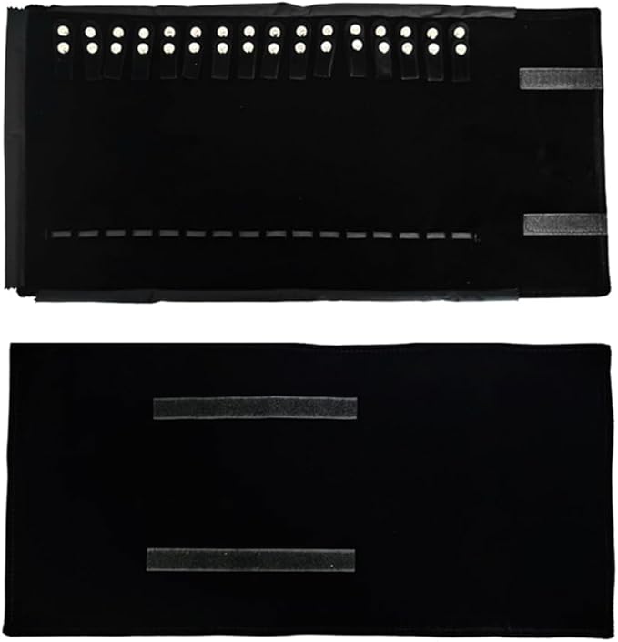 Velet Travel Jewelry Case Roll Bag Organizer for Necklace Bracelet Black Gray Velvet (Black with elastic)