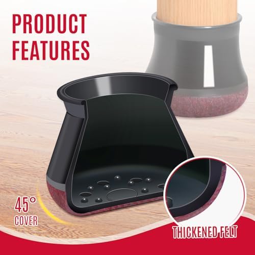 OCONDA 24PCS Chair Leg Floor Protectors Round, Black Furniture Cups for Hardwood Floors, Silicone Chair Leg Caps with Wrapped Felt, Anti-Scratch, Reduce Noise, Small Fit: 0.5''-0.75''