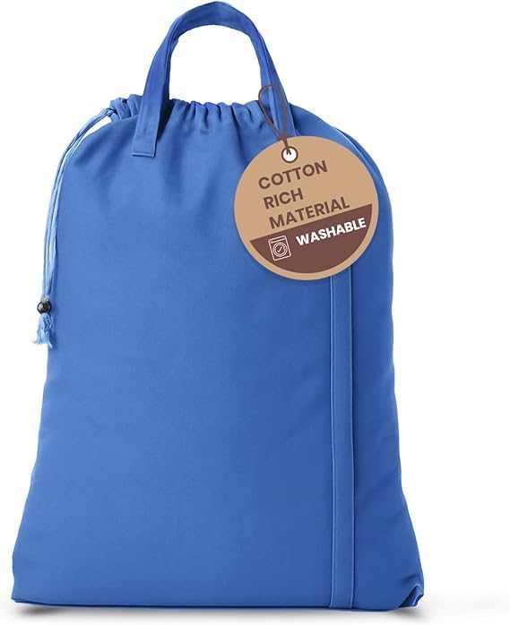 LFH Home Large Premium Cotton Canvas Laundry Bag with Drawstring and Handles, Heavy Duty, Multi-Use, and Washable for Home, Travel, College or Storage, 28x40 (Pack of 2) - Sky Blue