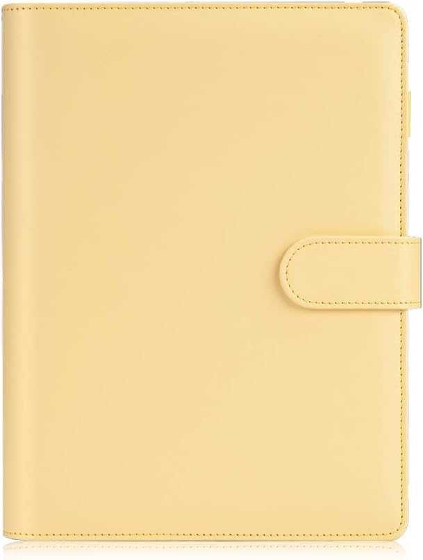 Sooez A5 Notebook Photocard Binder, 6-Ring Planner, Stylish Loose-Leaf Personal Organizer Cover with Magnetic Buckle, PU Leather Binder for Women with Soft Colors (Yellow)