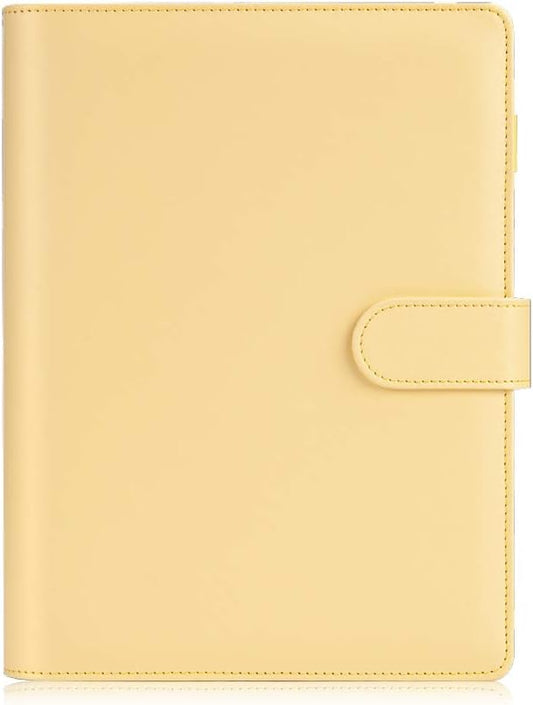 Sooez A5 Notebook Photocard Binder, 6-Ring Planner, Stylish Loose-Leaf Personal Organizer Cover with Magnetic Buckle, PU Leather Binder for Women with Soft Colors (Yellow)