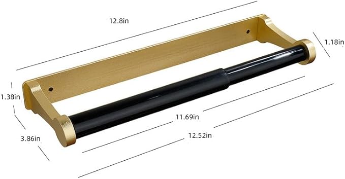 Adhesive Or Drilling 12IN Gold Kitchen Paper Towel Holder Under Cabinet Aluminum Alloy Plastic Spring-Rod Wall Mount Under Counter Insider Door Holds All Paper Towel Rolls