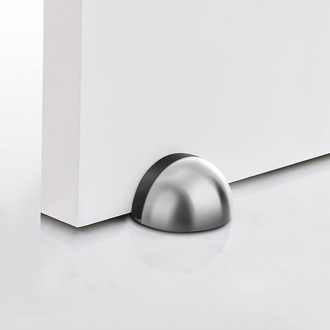 10 Pack Door Stoppers Self Adhesive Stainless Steel Floor Door Stop No Drill with Rubber Bumper Wall Protector, Brushed Silver