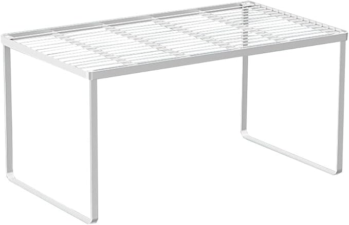 Kitchen Cabinet Storage Shelf Stackable Wire Spice Rack Organizer Heavy Duty Space Saver for Bathroom Bedroom Closet Laundry Room Office Countertop - White, Pack 1