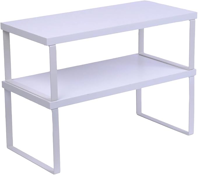 Sben Cabinet Organizer Shelf, Set of 2 Kitchen Counter Shelves, Kitchen Storage, Spice Rack, Stackable, Expandable, Metal and Engineered Wood, White