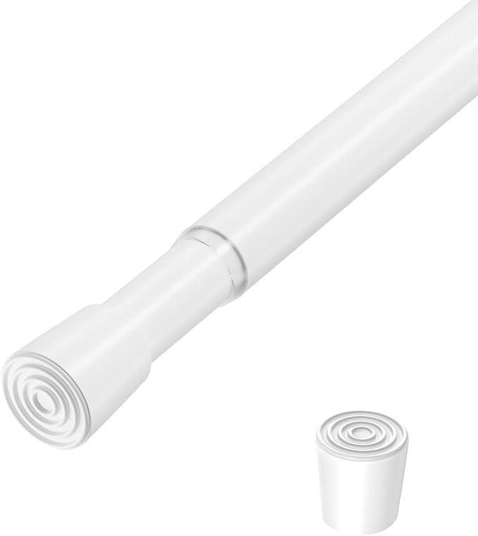 1 Pack Spring Loaded Tension Rod 17-41" Adjustable Curtain Rods No Drill Extendable Spring Rod Tension Curtain Rods For Window Kitchen Shelves Rv Refrigerator And Small Spaces,White