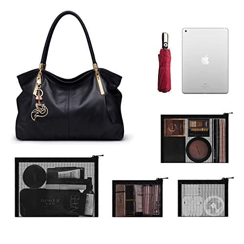 EASYFUN Mesh Pouch, Makeup Bag with Zipper, Cosmetic Organizer Pouch for Daily or Travel to Keep Small Items, 4 PCS Black