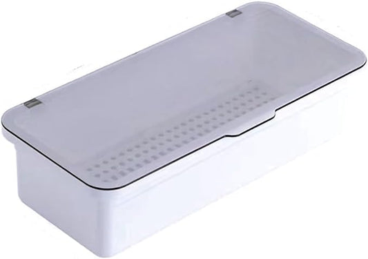 Flatware Tray with Lid and Drainer, Silverware Tray Kitchen Dinnerware Holder and Utensil Storage Container for Flatware and Silverware (White)