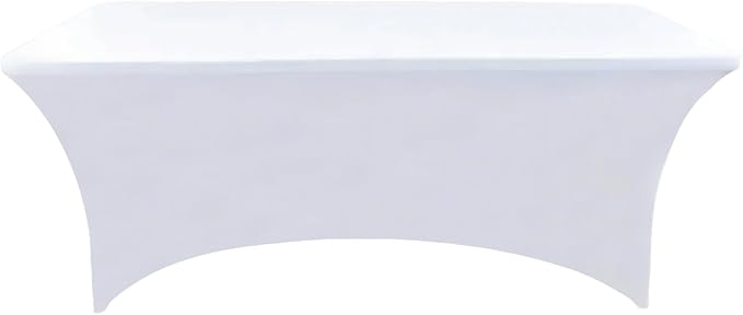 ZarzaaSik 10-Pack 8ft White Spandex Table Covers for Rectangle Folding Tables - Washable Elastic Tablecloth - Ultimate Fitted Table Protector for Parties, Trade Shows, Banquet, and Wedding
