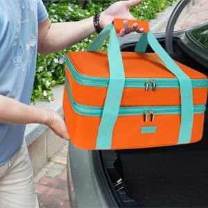 Vuudh Expandable Casserole Carrier Bag - Double Decker Food Bag, Insulated Casserole Carrier for Hot or Cold Food, Lasagna Holder Tote for Picnics, Beaches, Traveling or Gifts