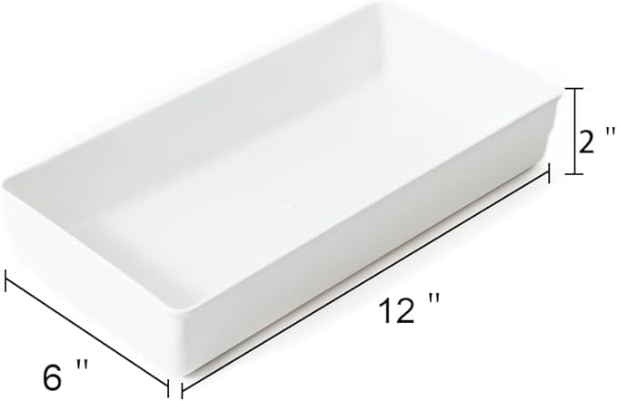 ihomecooker 3 Pack White Plastic Drawer Organizer Tray Cutlery Utensil Makeups Drawer Organizers 12" X 6"…