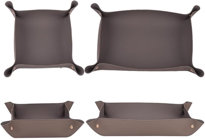 2PC Leather Valet Tray Organizer, Desk Organizer Tray Or Candy Holder, Practical Storage Tool for Travel, Home Or Office (Grey, Large+Extra Large)