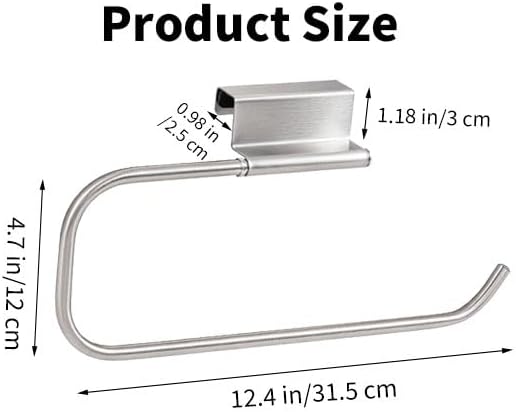 Over Cabinet Door Paper Towel Holder for Kitchen Cabinet Brushed Stainless Steel, Under Sink No Drilling Roll Dispenser for RV