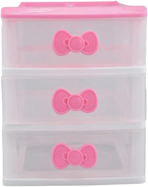 Lovely Girls Multi-layers Desktop Plastic Storage Box Cute Locker Decor Mini Drawer Organizer, Cute Plastic Dresser Kawaii Drawers for Bathroom, Dorm, Desk, Home, Office (Pink 3 Layers)