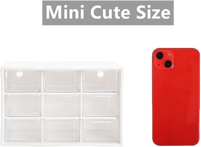 Hacaroa 6 Pack Mini Drawer Organizer with 9 Drawers, Plastic Desktop Craft Storage Case Box for Art Supply, Office Supplies, Cosmetics, Jewelry, Dorm Room, Off White