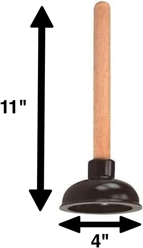 Rocky Mountain Goods Small Drain Plunger - 4" Rubber Head - Perfect Size for Unclogging Slow Sinks, Drains, Tubs and Showers - 9” Solid Wood Handle