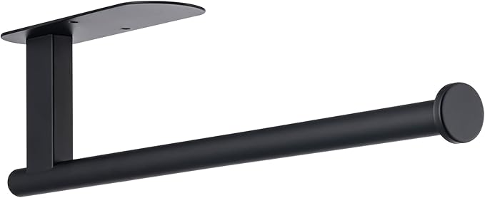Honmein Paper Towel Holder, Upgrade SUS304 Stainless Steel Paper Towel Holder Under Cabinet, Bend-Resistant, Self-Adhesive or Drill mounting (Black)