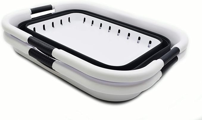 SAMMART 41L (10.8 gallon) Set of 2 Collapsible 3 Handled Plastic Laundry Basket-Foldable Pop Up Storage Container/Organizer-Space Saving Hamper/Basket (2, Black)