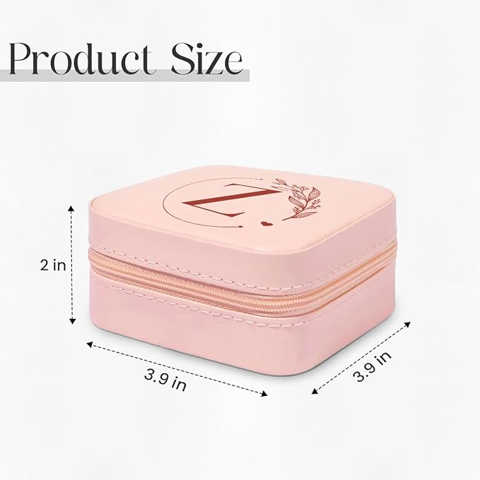 SANDJEST Personalized Jewelry Box, Pink Small Travel Jewelry Box with Initial Z, Monogrammed Jewelry Case Organizer for Girls Women Teen, Mini Travel Essentials Gifts for Christmas Birthday