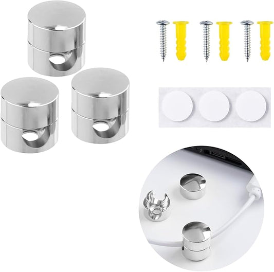 3 Sets Charger Cord Holder, Silver Metal Adhesive Cable Management Clips,Adjustable Cable Anchor Holders,Wire Organizer for Desk, Wall, Home, Office