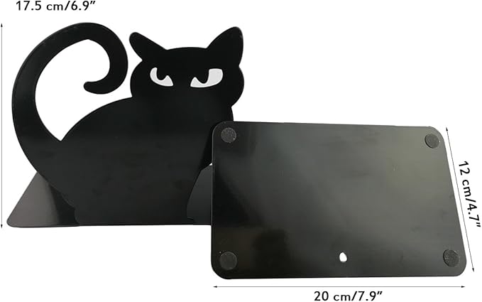 Winterworm Cute Vivid Lovely Persian Cat Nonskid Thickening Iron Metal Bookends Book Organizer for Library School Office Home Study Desk Organizer (Black)