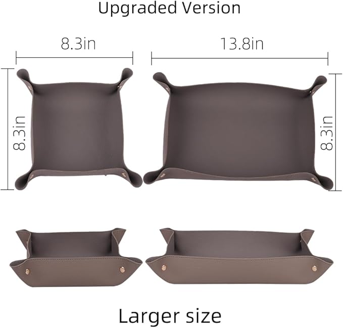 2PC Leather Valet Tray Organizer, Desk Organizer Tray Or Candy Holder, Practical Storage Tool for Travel, Home Or Office (Purple, Large+Extra Large)