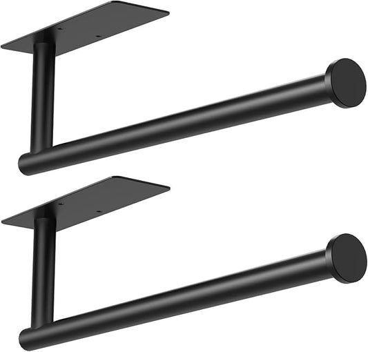 CUXIXA Paper Towel Holder Under Cabinet 2 Pack, Under Counter Paper Towel Holder Wall Mount with Self Adhesive and Screws for Kitchen, Bathroom, RV (Stainless Steel, Black)