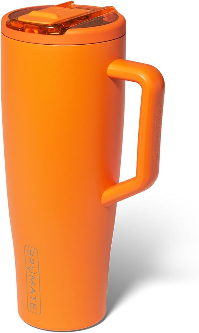 BrüMate Era Flip 40oz Tumbler with 100% Leakproof Covered Straw Lid | Hygienic Covered Straw | Insulated Stainless Steel Water Bottle with Handle | Cup Holder Friendly | BPA-Free (Clementine)