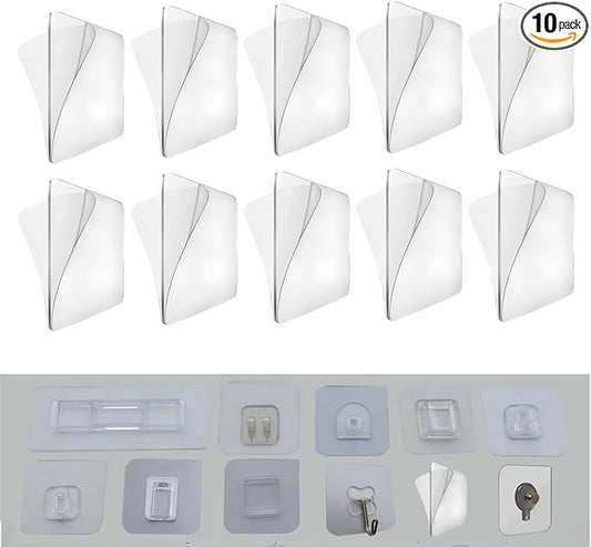 10 PCS Wall Mounted Replacement Sticky pads for Kitchen Bathroom Shower Caddy Organizer Rack Holder Nail Free Adhesive Hooks (Double-Sided Sticker)