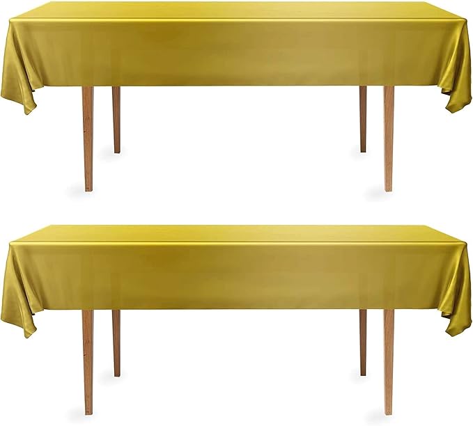 DecorRack 2 Rectangular Tablecloths BPA-Free Plastic, 54 x 108 inch, Dining Table Cloth, Rectangle Table Cover for Parties, Picnic, Camping and Outdoor, Disposable or Reusable, Gold (2 Pack)