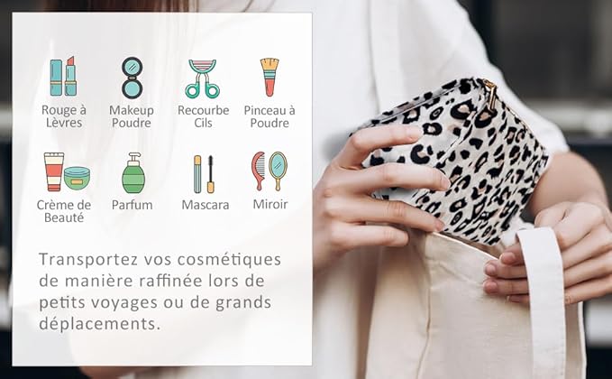 Aosbos Premium Small Makeup Bag, Compact Cosmetic Pouch, Travel-Size Make UP Case for Women, Leopard