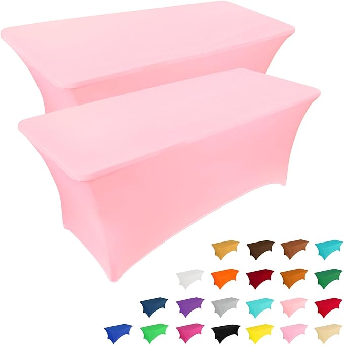 IVAPUPU 2 Pack 4FT Table Cloth for Rectangular Fitted Events Stretch Pink Table Covers Washable Table Cover Spandex Tablecloth Table Protector for Party, Wedding, Cocktail, Banquet, Festival