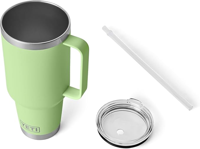 YETI Rambler 42 oz Tumbler with Handle and Straw Lid, Travel Mug Water Tumbler, Vacuum Insulated Cup with Handle, Stainless Steel, Key Lime