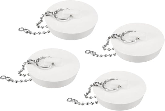 uxcell 4Pcs Rubber Drain Stopper with Chain and Hanging Ring, Bathtub Drain Plug Fits 2 Inch, Rubber Sink Stopper Drain Plug for Bathtub, Kitchen and Bathroom, White