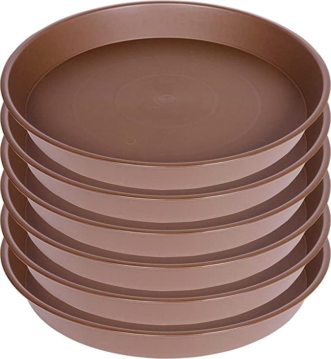 Bleuhome 6 Pack Plant Saucer Tray, 4 5 6 8 10 12 13 15 17 19 inch Plant Saucers, Heavy Duty Plastic Plant Drip Trays for Indoors, Flower Plant Water Tray, Plant Trays for Pots Base (6 inch, Chocolate)
