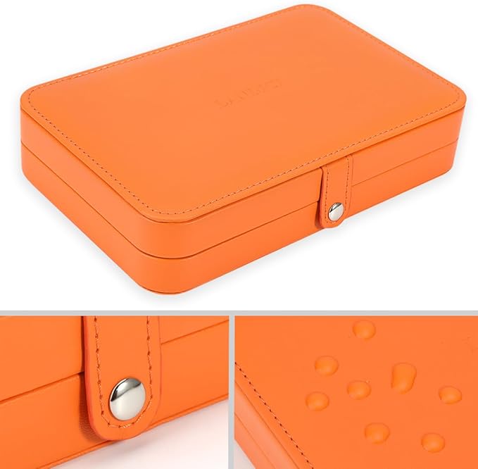 LANDICI Small Jewelry Box for Women Girls, PU Leather Travel Jewelry Case, Portable Jewelry Organizer Storage Holder Display for Ring Earrings Necklace Bracelet Bangle Men Kids Gift, Orange