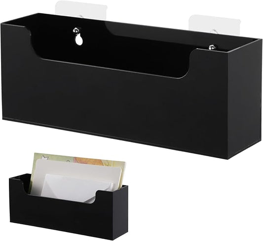 Homaisson Clear Acrylic Mail Holder Box for Desk or Wall Mount, Mail Organizer Countertop, Modern Wall Mounted or Tabletop Mailbox, Letter Storage Organizer Box (Black)