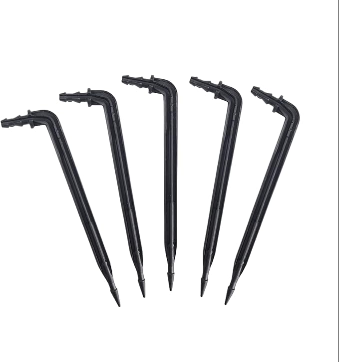 100-Pack 4" Inch Angled Drip Emitter Stake, (FITS 1/4" & 1/8" TUBING) for Precise Watering & Irrigation, Greenhouse, Container Gardening, Home Garden, and Hydroponics Growing